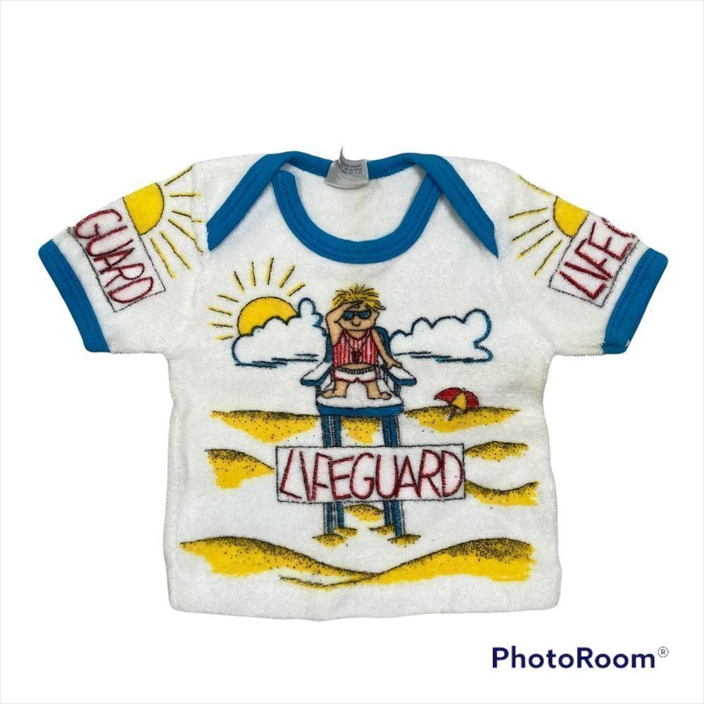 Vintage Babfair Terry Cloth Lifeguard Printed Short Sleeved‎ Shirt 9 Months